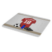 サッカーパーソナライズされた赤と白ジャージー カッティングボード (角)