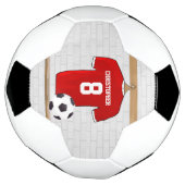 サッカーパーソナライズされた赤と白ジャージー サッカーボール (回転)