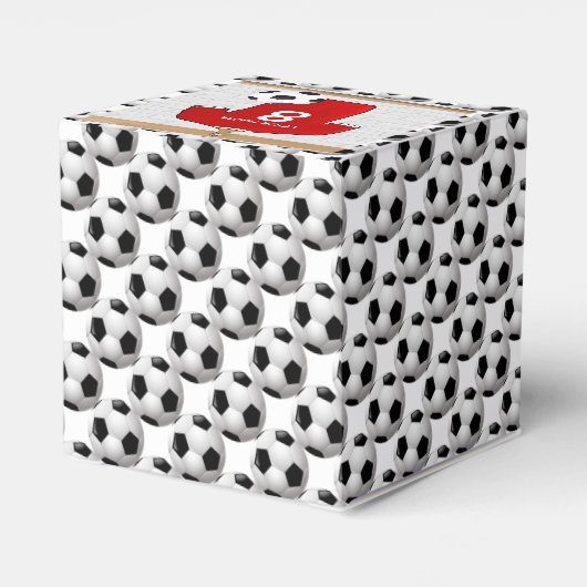 サッカーパーソナライズされた赤と白ジャージー フェイバーボックス (裏面サイド)