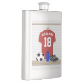 サッカーパーソナライズされた赤と白ジャージー フラスク (右)