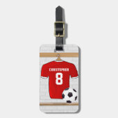 サッカーパーソナライズされた赤と白ジャージー ラゲッジタグ (正面縦)
