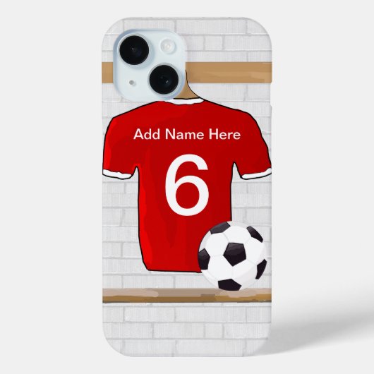 サッカーパーソナライズされた赤と白ジャージー Case-Mate iPhoneケース (裏面)