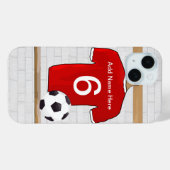 サッカーパーソナライズされた赤と白ジャージー Case-Mate iPhoneケース (裏面 (横))