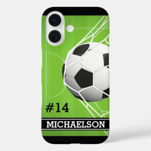 サッカーパーソナライズされた選手の名前と番号 iPhone 16ケース