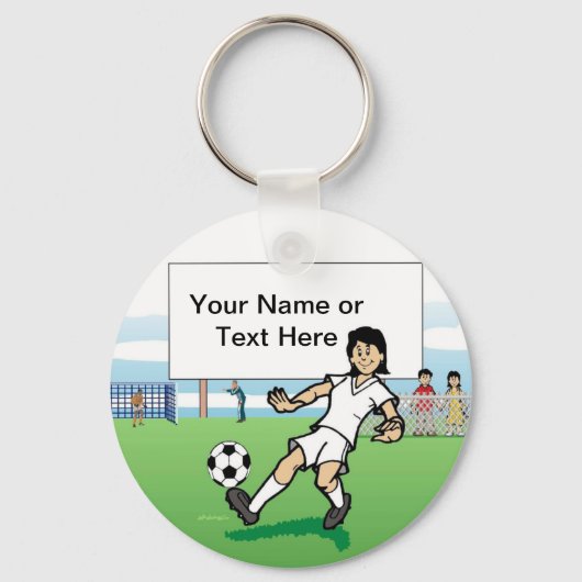 サッカーパーソナライズされた選手の若者 – 女性の漫画 キーホルダー (正面)