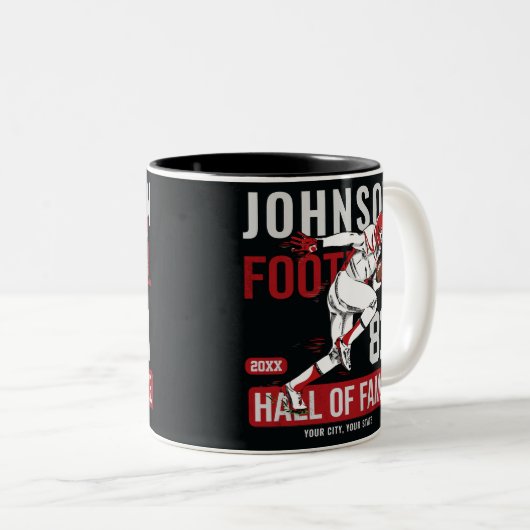 サッカーパーソナライズされた選手チーム番号スポーツ ツートーンマグカップ (正面右)