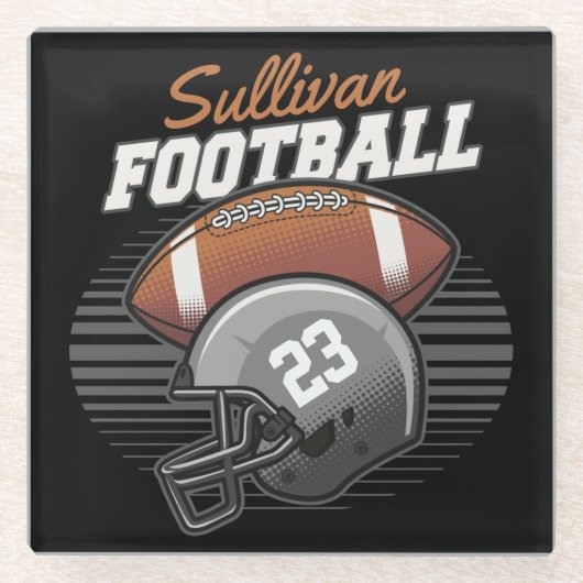 サッカーパーソナライズされた選手チーム番号ヘルメット ガラスコースター (正面)