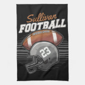 サッカーパーソナライズされた選手チーム番号ヘルメット キッチンタオル (縦)