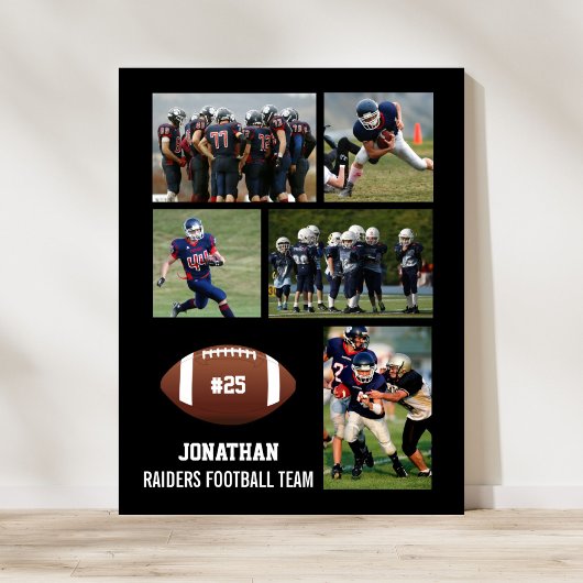 サッカーパーソナライズされた5フォトコラージュ名チーム# ポスター