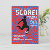 サッカーパーティの招待状-少年、赤と青 招待状 (スタンド正面)