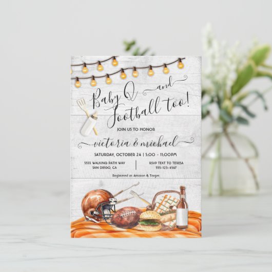 サッカーパーティーアットホームまたはテールゲートベビーQシャワー 招待状 (スタンド正面)