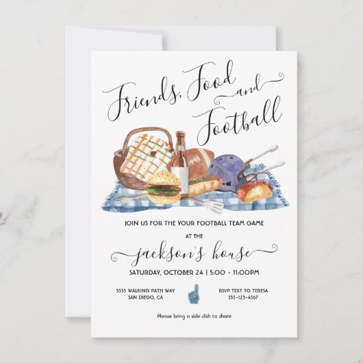 サッカーパーティーアットホームまたはテールゲートBBQビールシャワー 招待状 (正面)