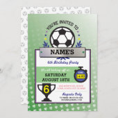 サッカーパーティースポーツ誕生日グリーン招待状 招待状 (正面/裏面)
