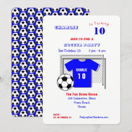 サッカーパーティーブルーのサッカーシャパーソナライズされたツ 招待状