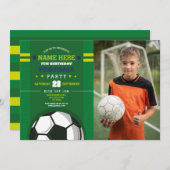サッカーパーティー招待状誕生日ボーイズ写真 招待状 (正面/裏面)