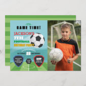 サッカーパーティー招待状誕生日ボーイズ写真 招待状 (正面/裏面)
