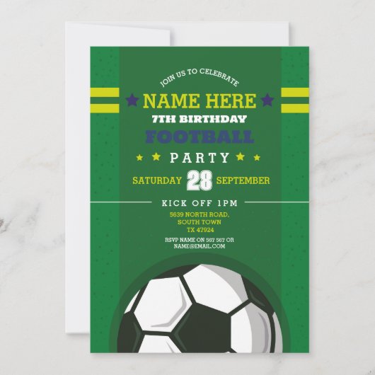 サッカーパーティー招待状誕生日ボーイズ招待状 招待状 (正面)