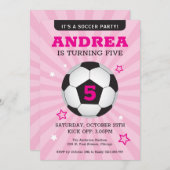 サッカーパーティー誕生日招待ピンク 招待状 (正面/裏面)