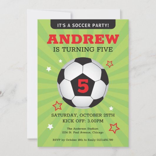 サッカーパーティー誕生日招待状 招待状 (正面)