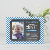 サッカーパーティー足の第1回誕生日フォト招待状 招待状 (スタンド正面)