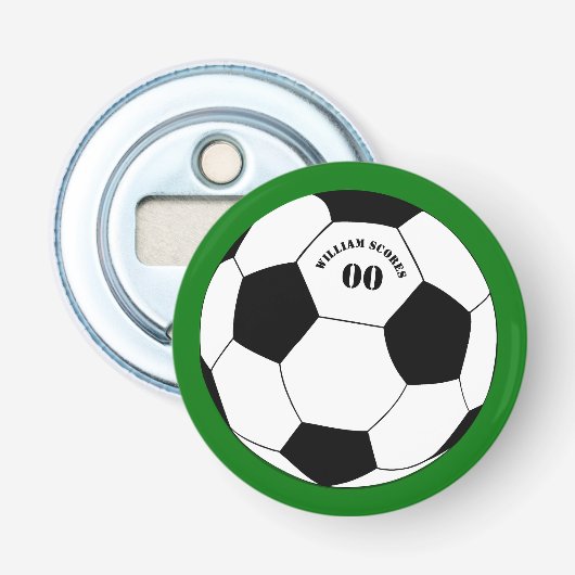 サッカーパーティー、名前と番号付きサッカーボール 栓抜き (正面)