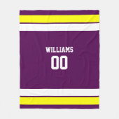 サッカーパープル、金ゴールド、白パーソナライズされた色 フリースブランケット (正面)
