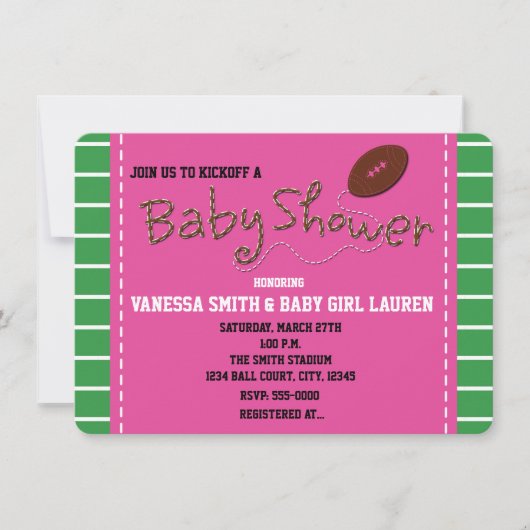 サッカーピンクのベビーシャワータイポグラフィ招待状 招待状 (正面)
