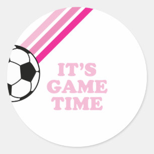 サッカーピンクストライプ色のゲームタイム誕生日 ラウンドシール