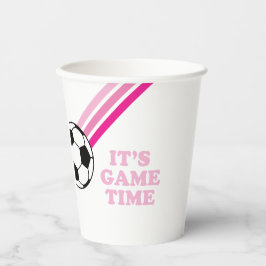 サッカーピンクストライプ色のゲームタイム誕生日 紙コップ