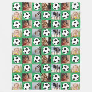 サッカーファミリーコラージュ写真パターングリーン フリースブランケット
