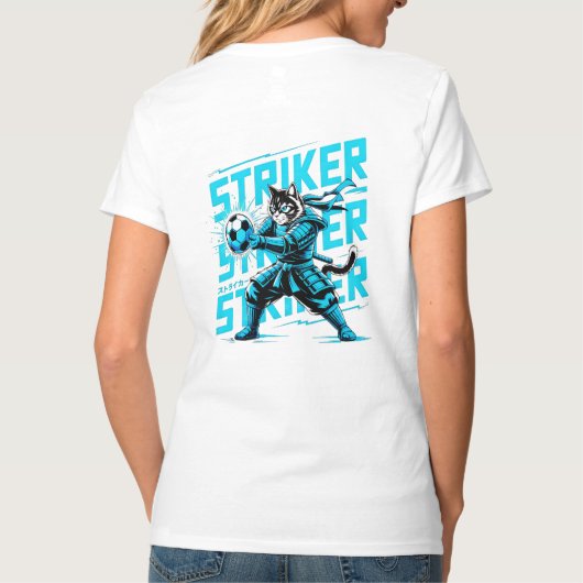 サッカーファンと猫好きのためのユニークな侍猫 Tシャツ (裏面)