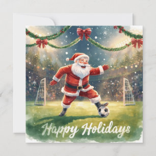 サッカーファンも夢中!ホリデーシーズンにぴったりなクリスマスカード登場!サンタクロースがサッカー場で シーズンカード