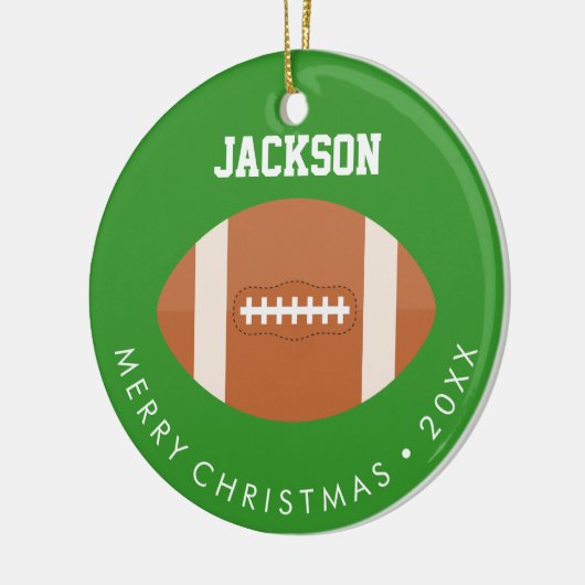 サッカーファンキッズカスタムフォトクリスマス セラミックオーナメント (左)