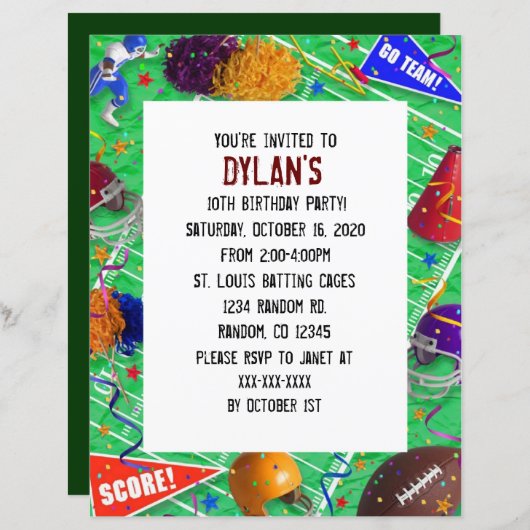 サッカーファンテーマバースデーパーティ招待状 (正面/裏面)