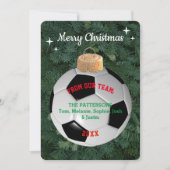 サッカーファンパーソナライズされたオーナメントクリスマスカード サンキューカード (正面)