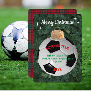 サッカーファンパーソナライズされたオーナメントクリスマスカード サンキューカード