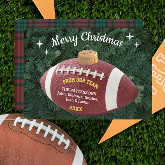 サッカーファンパーソナライズされたオーナメントクリスマスカード サンキューカード