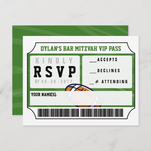 サッカーファン必見!返信カード付き バー・ミッツヴァ招待状 招待状 (正面/裏面)