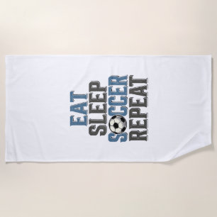 サッカーファン必見 Eat Sleep Repeat ヴィンテージTシャツ_1 ビーチタオル