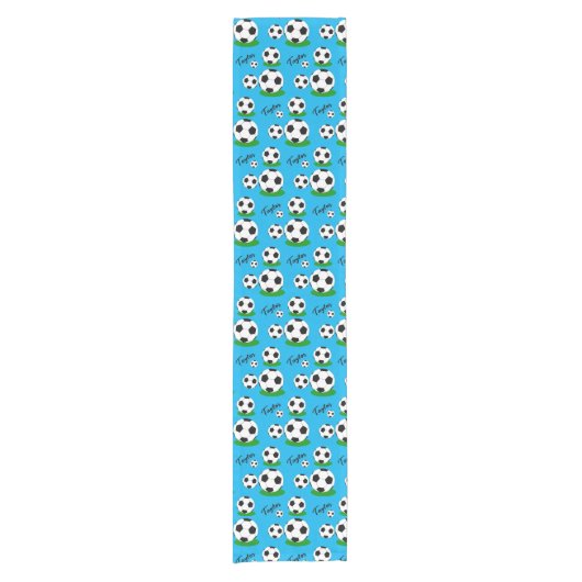 サッカーファン、ボール、名前をカスタムする用ホームデコール ショートテーブルランナー (正面)