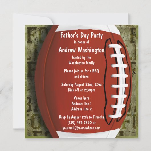サッカーファーザーズデイパーティーヴィンテージグリーングランジ 招待状 (裏面)
