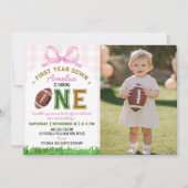 サッカーファーストイヤーガール1歳誕生日写真 招待状 (正面)