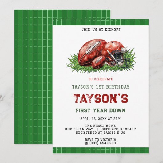 サッカーファーストバースデーパーティー 招待状 (正面/裏面)