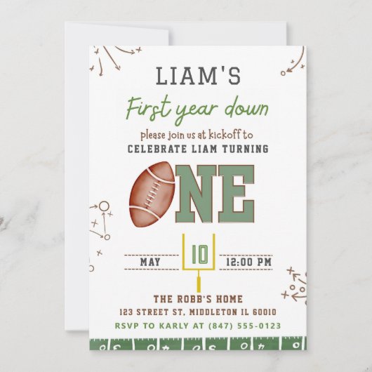 サッカーファースト誕生日招待状、編集可能スポーツ 招待状 (正面)