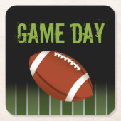 サッカーフィールドゲームデイスポーツファン スクエアペーパーコースター (正面)