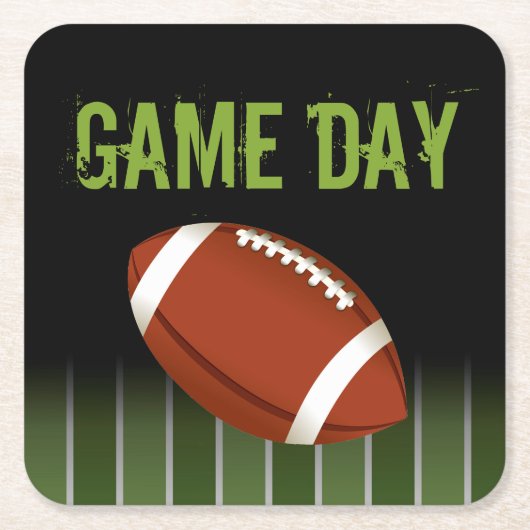 サッカーフィールドゲームデイスポーツファン スクエアペーパーコースター (正面)