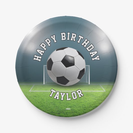 サッカーフィールドサッカースポーツハッピーバースデー ペーパープレート (正面)