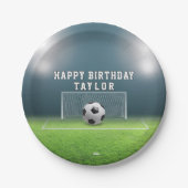 サッカーフィールドサッカースポーツハッピーバースデー ペーパープレート (正面)