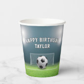 サッカーフィールドサッカースポーツハッピーバースデー 紙コップ (裏面)