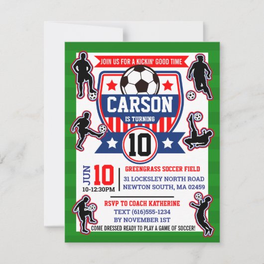 サッカーフィールドサッカーボーイズ誕生日パーティー 招待状 (正面)